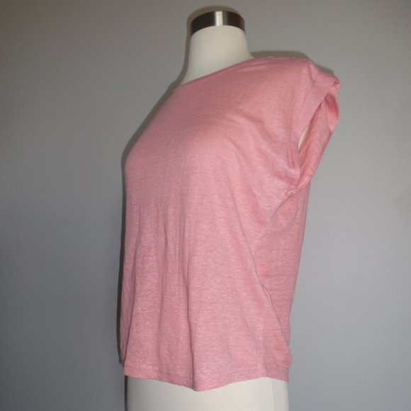 Frame Denim Slouchy Sleeveles Organic Linen Peony Pink Tank Top Tee - Picture 7 of 8